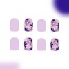 24 Pcs Short Square Press On Nail Flowers False Nail Purple Acrylic Nail Glossy Full Cover Stick on Nail for Woman