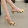 Fashion Summer Women's High Heels Open Toed Strap Solid Color Luxury Women's High Heel Dress Party Limited Edition Gold High Heels