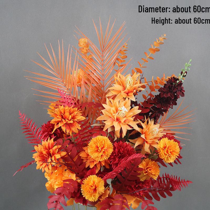 Autumnal Orange Silk Flower Pots for Wedding Aisle Décor