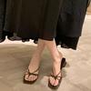 2025 Summer New Cross Tie Hollow Closed Toe Sandals Square Head Heels Lightweight Comfortable Slip On Flat Slippers
