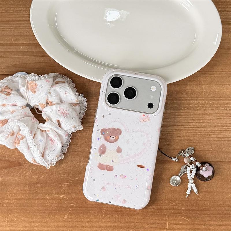 Японский Корейский Розовый Клубничный Медведь Сердце iPhone 17/16ProMax/15/14 Девчачий Чехол для Телефона