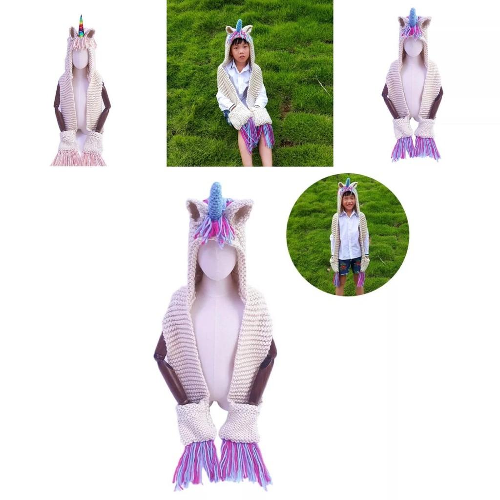 Cute Colorful Unicorn Hats For Kids Cozy Knitted Capes Handmade Scarves Winter Accessories