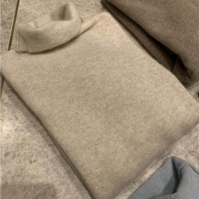 IHUASU High-neck Jumper Women's Autumn and Winter Pullover Short Section of Bright Silk Hundred with Wool Knitted Bottoming Shirt Underwear Tops