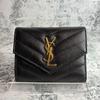 Б/у SAINT LAURENT Saint Laurent Черный YSL Тройной Кошелек Черный Cassandra Кошелек Компактный Кошелек Черный