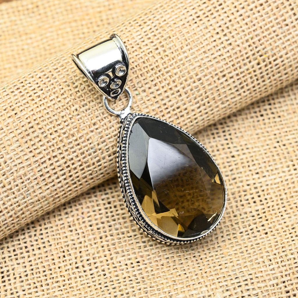 Дымчатый топаз драгоценный камень ручной работы 925 твердый серебряный кулон для свадебного подарка