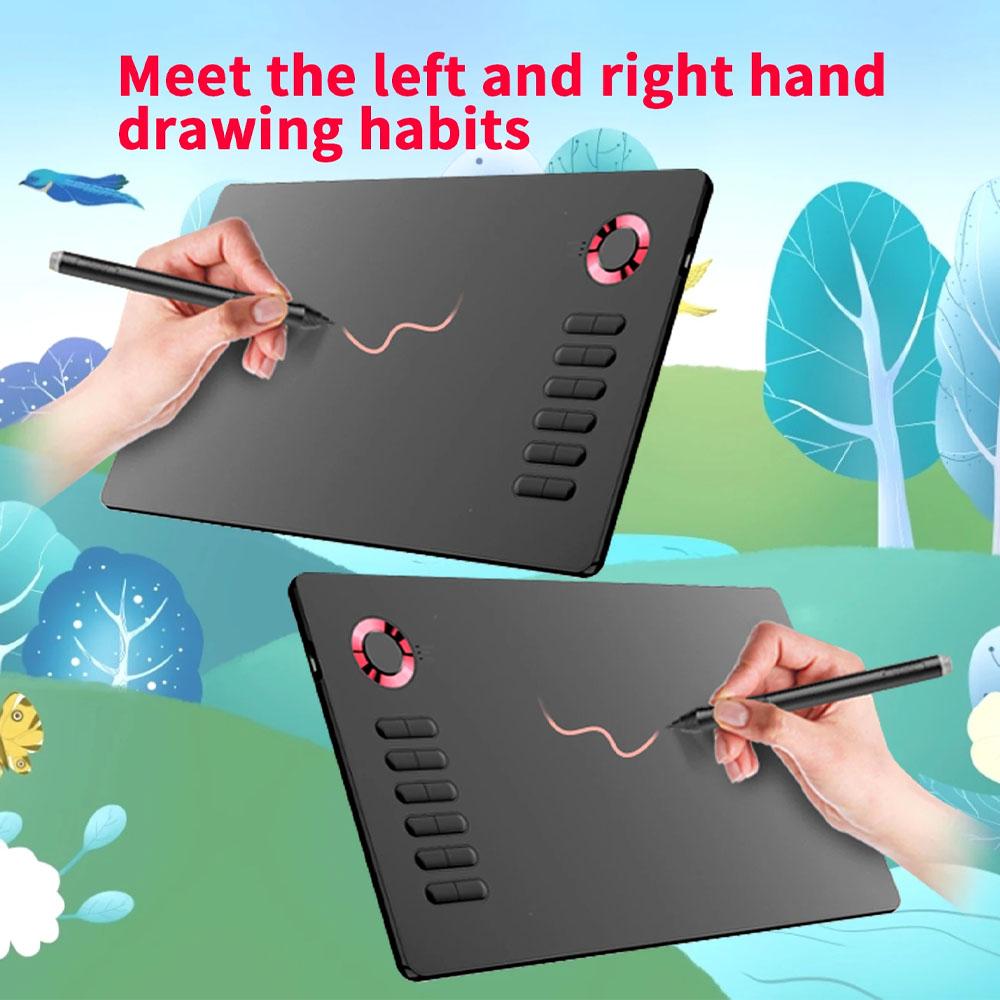 10x6 Inch Graphic Tablet 8192 Tilt Battery-Free Stylus 12 Hotkeys 5080LPI 250RPS Type-C Digital Pad For Manga Win Mac Android