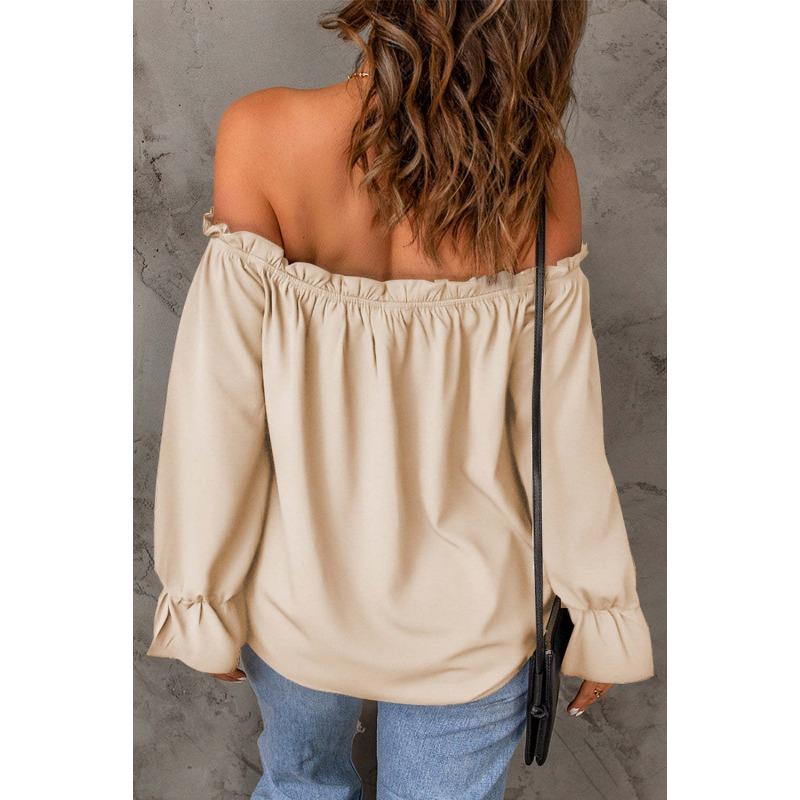 YYFS Women's Fashion Casual Spring Fall Solid Color Print Long Sleeve One Shoulder Blouses & Shirts