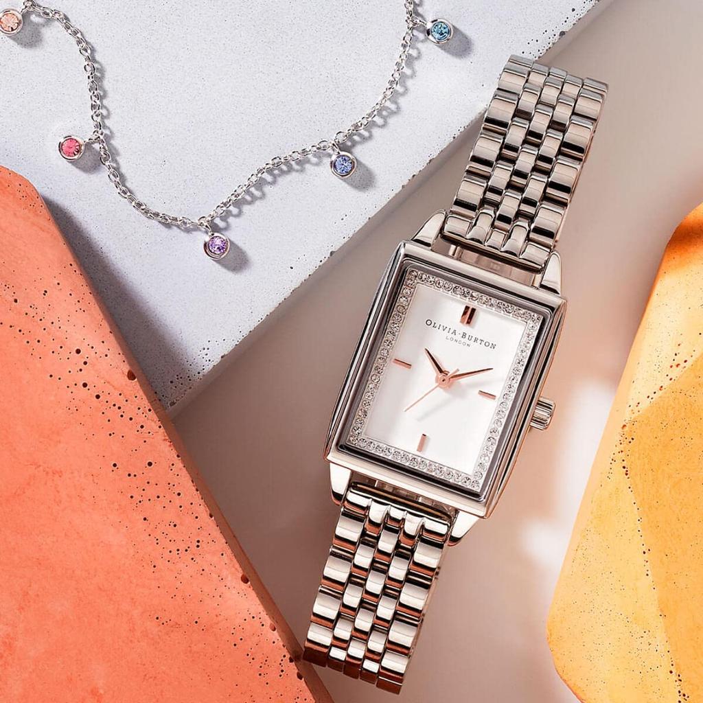 Авторизованный дилер Olivia Burton Watch ob24000012 Townhouse 21 мм Прямоугольный Белый Серебряный Браслет [OLIVIA BURTON] Женские и