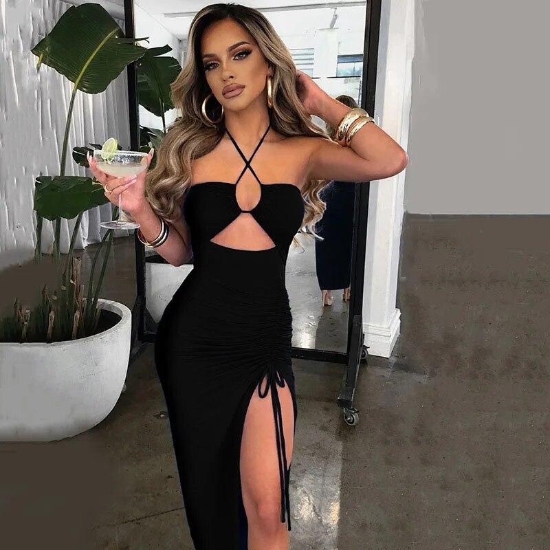 2022 Sleeveless Sexy Female Midi Backless Dresses Night Club Party Y2k Womens Dress Bodycon Vestidos Elegantes Para Mujer 20994