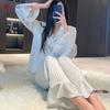 Sweet small lace long-sleeved light luxury loungewear suit women's jacquard simple ice silk high-end pajamas women's spring and summer