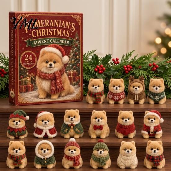Christmas Countdown Fun 2026 Dog Advent Calendar, 24-Day Acrylic Ornament Set with Mini Puppy Birthday Gifts for Children Figures, 2D Flat Tree