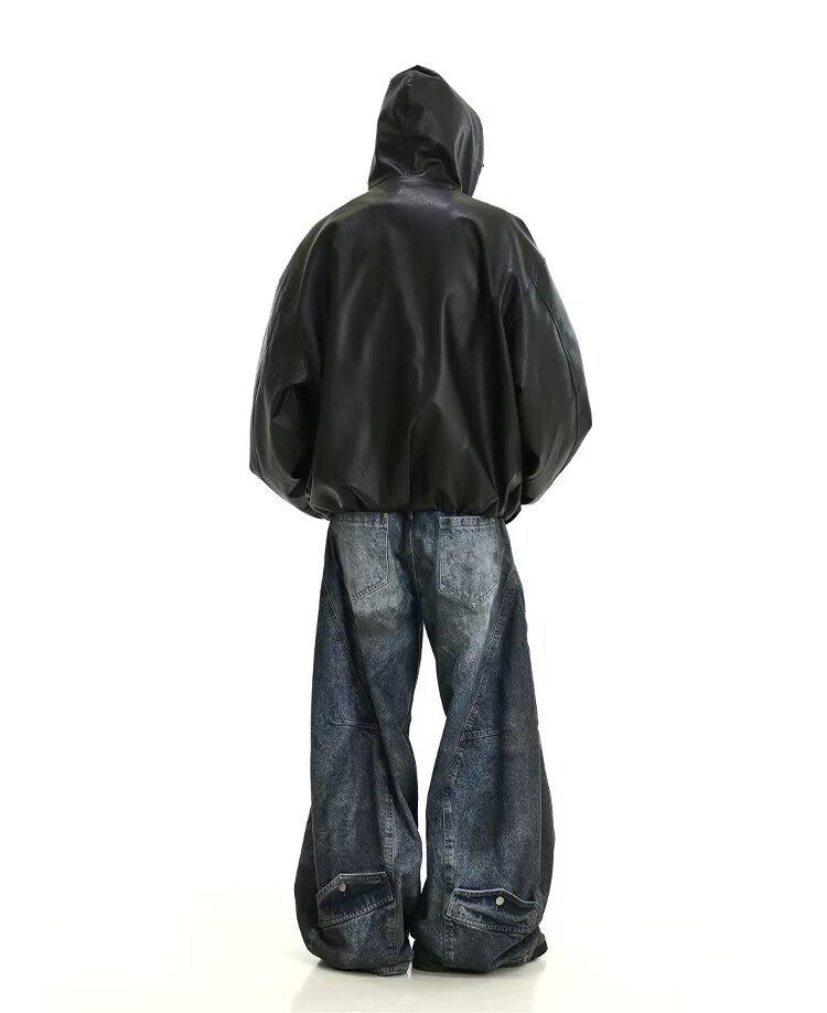 Мужская черная кожаная мотоциклетная куртка с капюшоном - Ветрозащитная, стильный силуэт