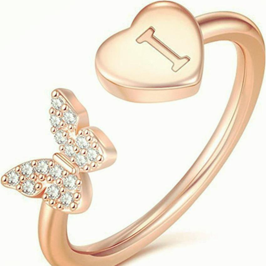 Цвет желтого золота 26 английских букв Love Heart CZ циркон открывающиеся кольца в стиле бабочки регулируемые кольца ювелирные изделия