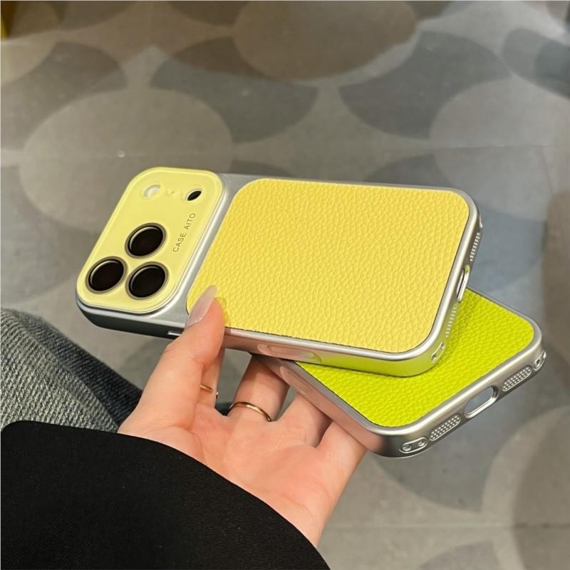 Роскошный чехол из однотонной кожи личи для iPhone 17 16 15 14 13 Pro Max Матовый противоударный гибридный чехол из стекла с защитой камеры
