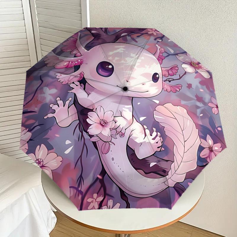 1PC Axolotl Sakura Automatic Open/Close Umbrella with Windproof, 8-Rib Sturdy Canopy, Durable Ribs, Fashionable Design, Outdoor Accessory, Fun Prin, H