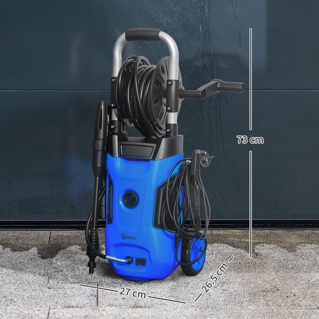 1800W High Pressure Washer, 150 Bar Pressure, 420 L/h Flow, Portable Power Washer Jet Wash Cleaner with Adjustable Nozzle, 6M Hose, Hose Reel