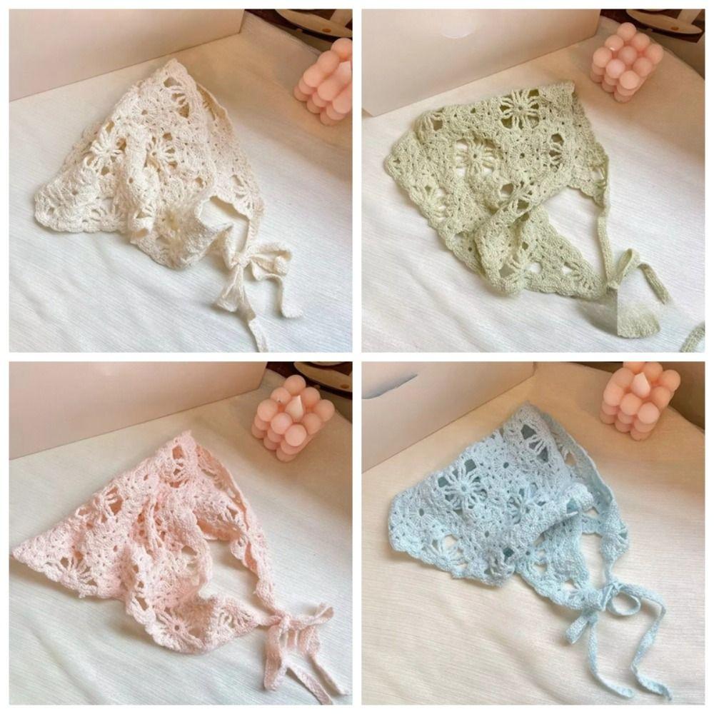 Pastoral Style Triangle Turban French Hollow Out Hair Band Retro Women Hair Scarf Summer