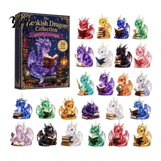 Decorative Acrylic Pendants Christmas Dragon Advent Calendar 2026, 2D Flat Ornaments, Tree Ornaments 24 Days Countdown Gift Box for Kids, Fantasy