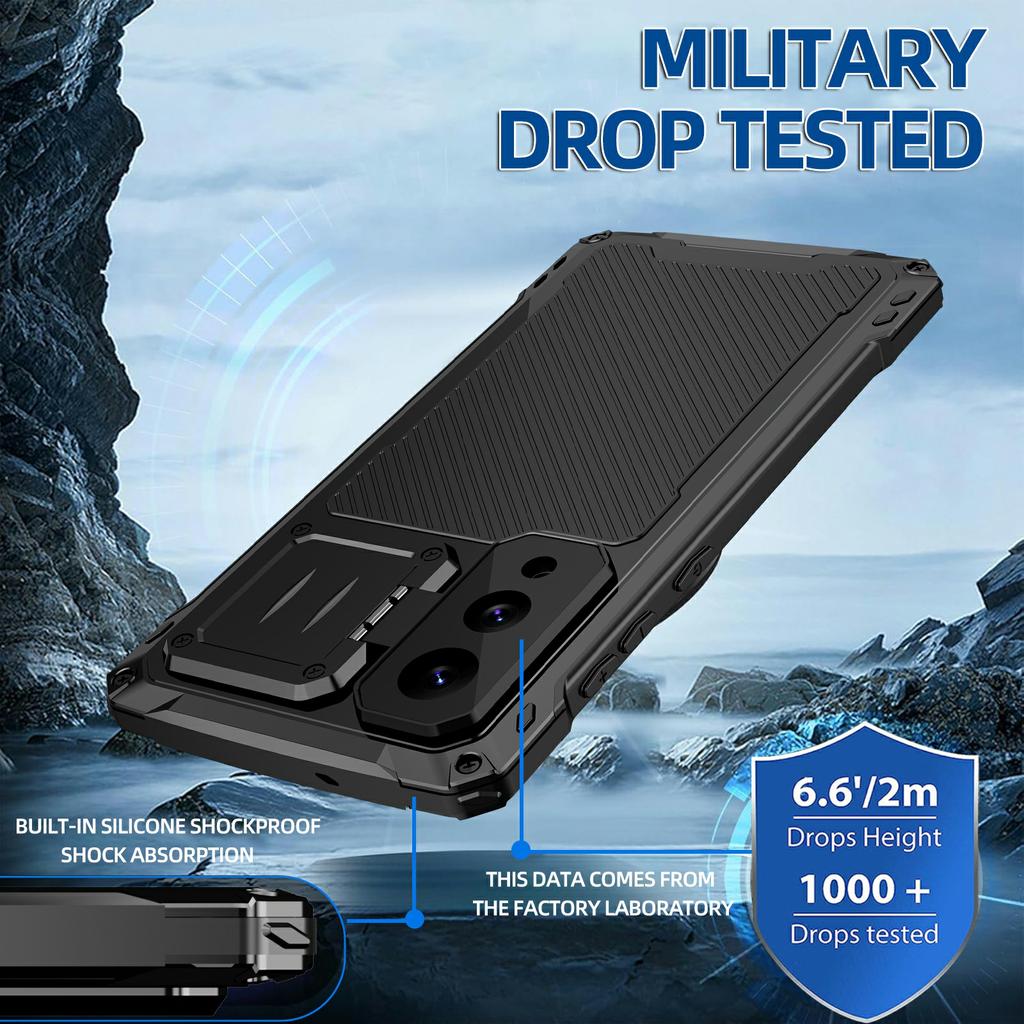 For Samsung Galaxy S25 Edge Case Aluminum Alloy+Silicone Lens Kickstand Phone Cover with Tempered Glass Film