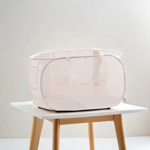 Прочная складная корзина для белья, сетчатая выдвижная корзина для белья с боковым карманом, складная корзина для хранения одежды с укрепленным каркасом