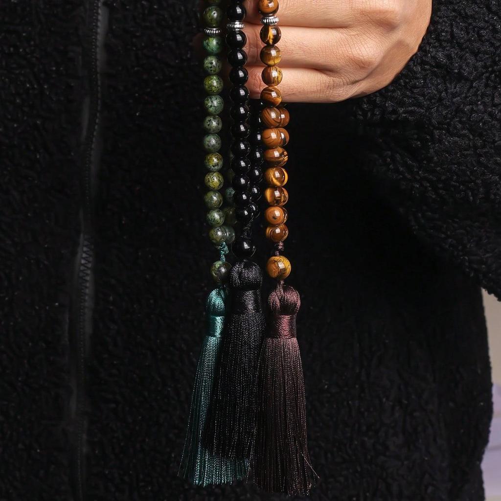 Космическое Парусное Плаванье Браслет из Натурального Кристалла с Бусинами для Молитвы из Африканской Сосны - 33 Бусины Дизайн Двойного Охвата