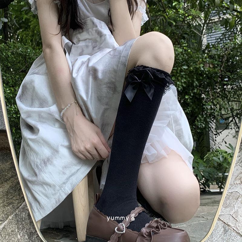 Japanese Lolita Lace Bow Mid-Calf Socks - Cute & Soft