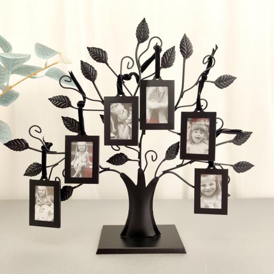 Фоторамка в виде семейного дерева, металлическая подставка для фоторамки в виде дерева с 6 декоративными рамками 1,77" x 2,56"/2,17" x 3,15" для декора настенного стола
