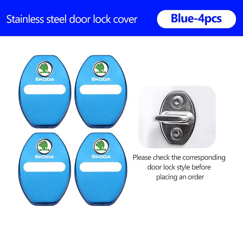 AAAJF1 4Pcs Car Door Lock Covers Auto Decorative Accessories For Skoda Kodiaq Fabia Kamiq Karoq Octavia 2 3 Rapid Scala