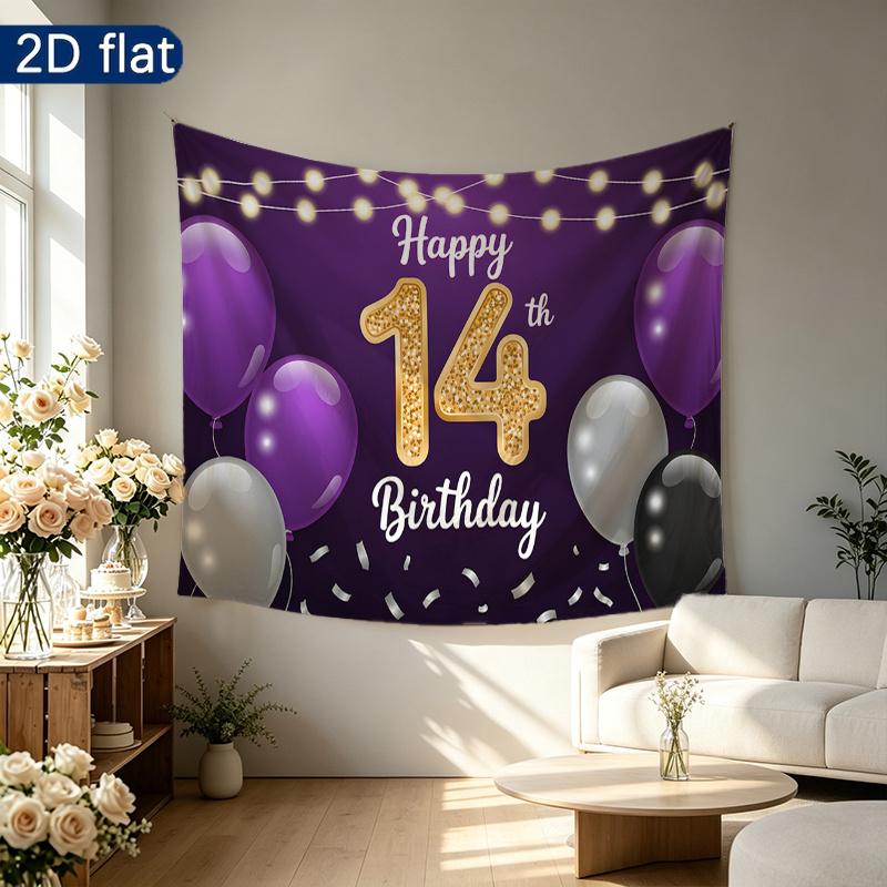 14th Glitter Birthday Backdrop 1pc - Polyester Background