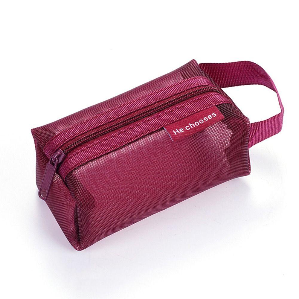 Retro Color Transparent Cosmetic Bag Zipper Toiletry Storage Bag Cute Mesh Makeup Bag Lady