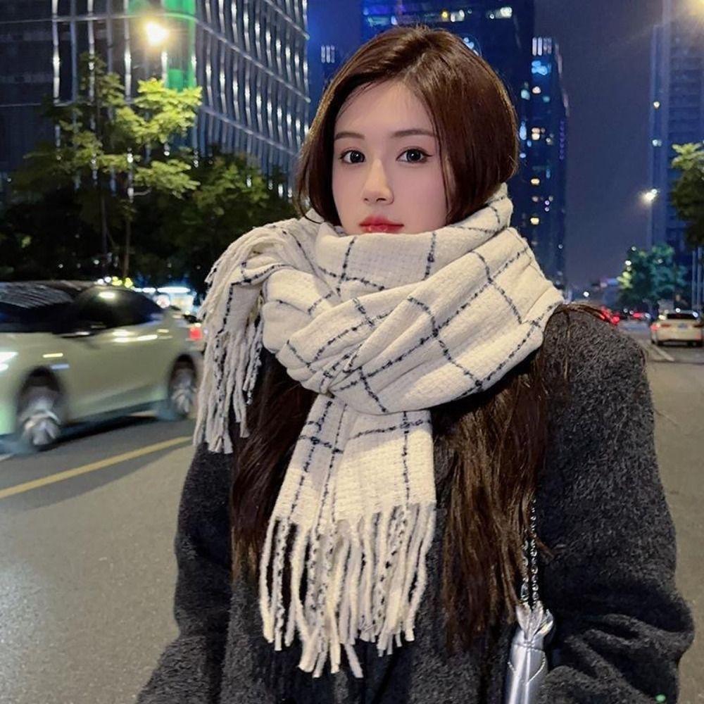 Solid Color Winter Cashmere Scarves Cashmere Shawl Cape Wraps Retro Plaid Wool Scarf Student