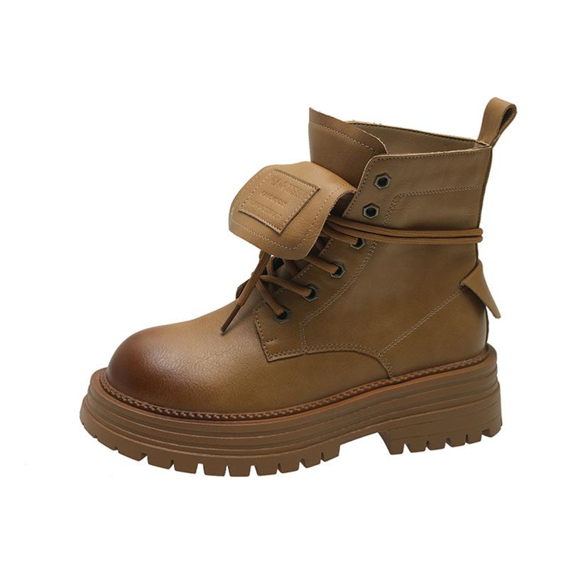 Ботинки Мартин на толстой подошве короткие кожаные женские 2024 новые полированные ретро небольшие с увеличением роста короткие осенне-зимние ботинки цвета ревеня