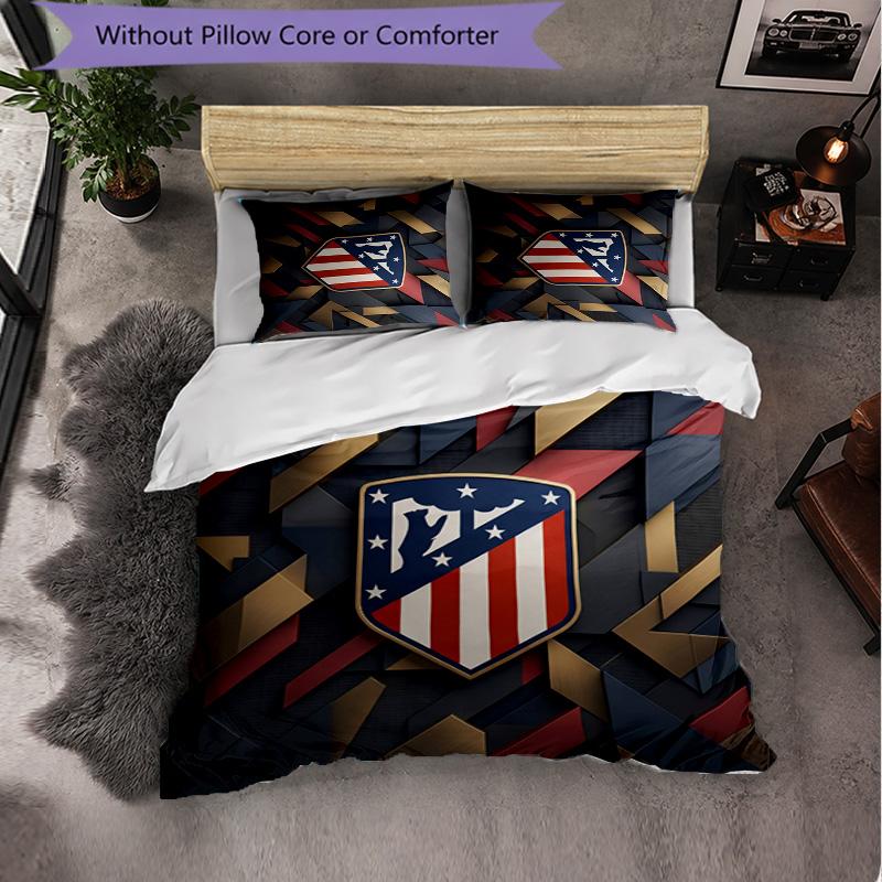 Atletico Madrid Pattern 3 Pieces Bedding Set Soft Microfiber Duvet Cover with Pillow Cases for Bedroom