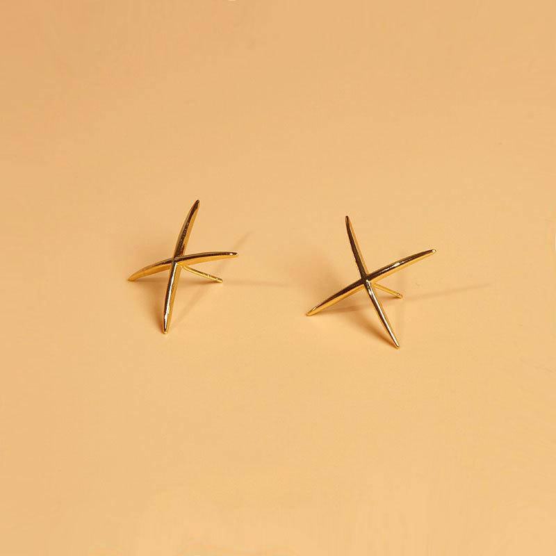 Крест Минималистичные Глянцевые Геометрические Линии Женский Стиль Нишевый Дизайн Персонализированные Серьги для Женщин
