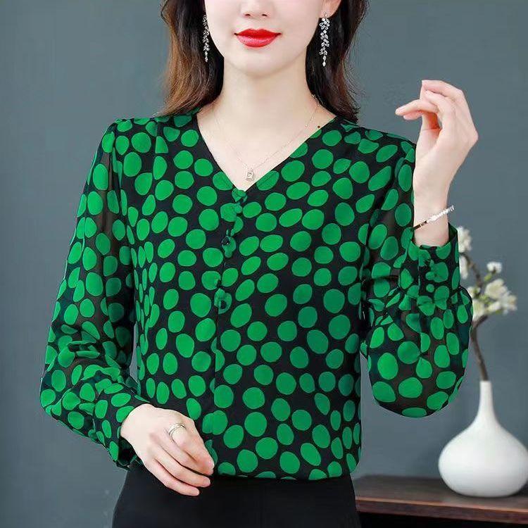 Long Sleeved V-neck Chiffon Shirt for Women, Summer Loose Fit Shirt, Fashionable and Versatile Small Shirt