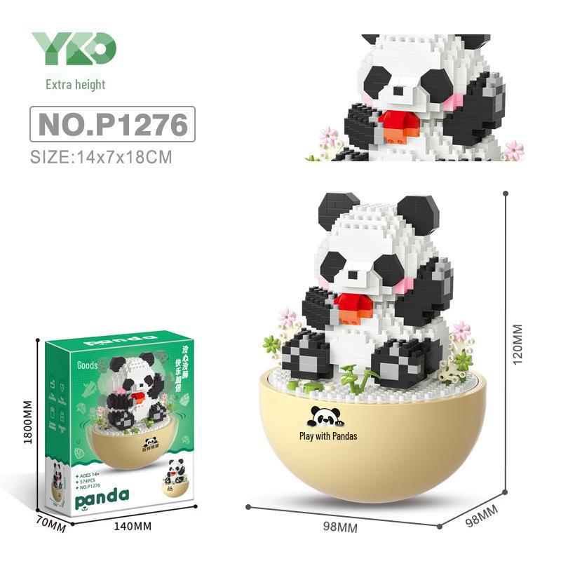Cartoon Panda Flower Puzzle Tumbler: Cute Tiny Particle Desktop Ornament