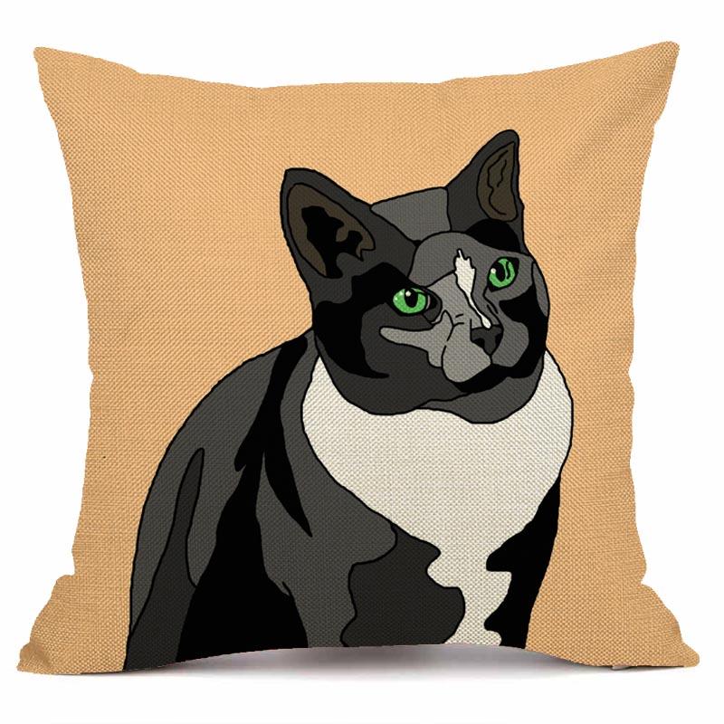RZN черная льняная наволочка для домашнего животного и кота, квадратная декоративная наволочка для дивана, чехол для подушки с животным узором 45X45 см