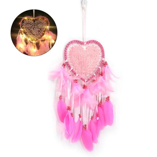 Ловец снов, декор из перьев, кулон, люминесцентный орнамент, дизайн в форме сердца, подвесной Ловец снов для спальни