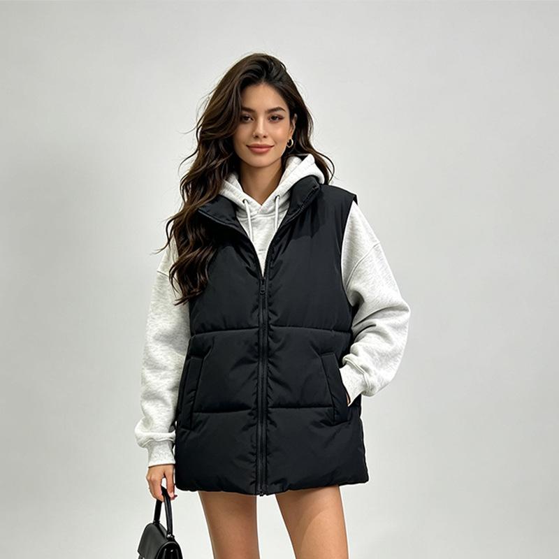 European and American fashion down cotton vest women's autumn and winter new loose stand-up collar thickened sleeveless vest versatile coat