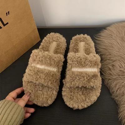 Тапочки Mao Mao женская верхняя одежда осень и зима новые с толстым дном универсальные теплые одно слово мех ягненка мех интегрированный Mao Mao перетаскивание