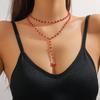 Necklace for Women Necklace Beaded Tassel Handmade Beaded Double Layers Red Crystal Premium Sense Collarbone Necklace Women Elegant Necklace
