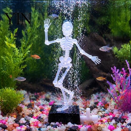 Underwater Halloween Accessories Dancing Skeleton Bubbler Aquarium Decoration, Movable Pneumatic Fish Tank Ornament Betta Ornaments with 1-Meter