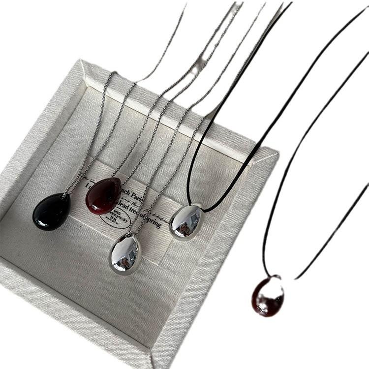 Internet Celebrity Style Minimalist Cool Black Rope Alloy Ball Chain Personality Long Sweater Necklace