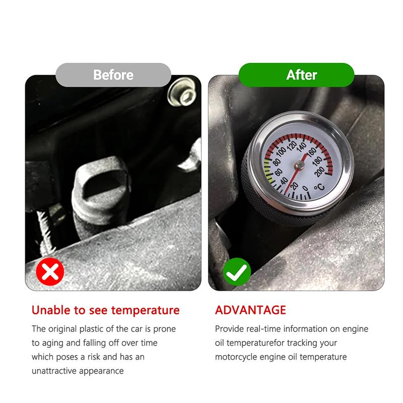 Black Motorcycle Fuel Tank Caps M20x2.5 Oil Temperature Gauge with 117MM Probe