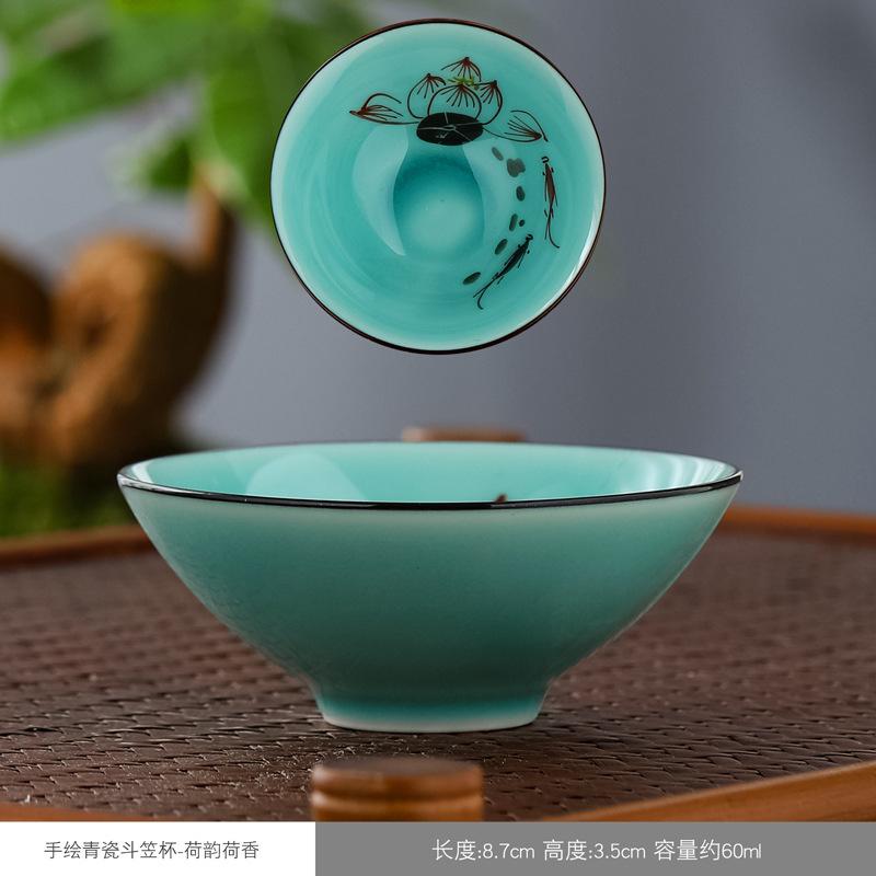 Celadon teacup ceramic hand-painted master single cup tea cup household kung fu tea bowl retro hat cup