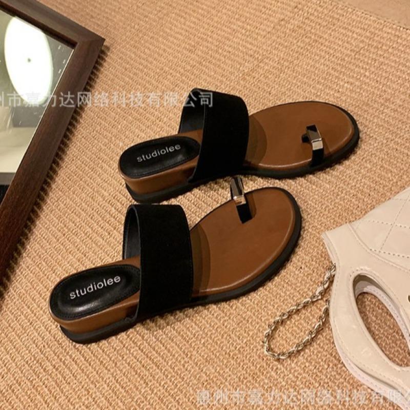 Sheepskin Thick-soled Holiday Style with Skirt, Simple Set of Toe Slippers, Women's Summer Versatile Soft Bottom, Comfortable Outside, Cool Slippers