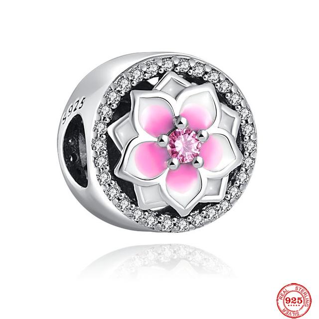 Новый розовый кулон в форме бабочки с цветком, подвеска из бисера, модный оригинальный браслет из стерлингового серебра 925 пробы для женщин, ювелирные изделия своими руками, подарок