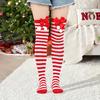 1 Pair Christmas Stockings Colorblock Striped Retro Bright Color Bow Decor Anti-slip Skinny Performances Cosplay Mini Dress Skirt Pairng Long Socks