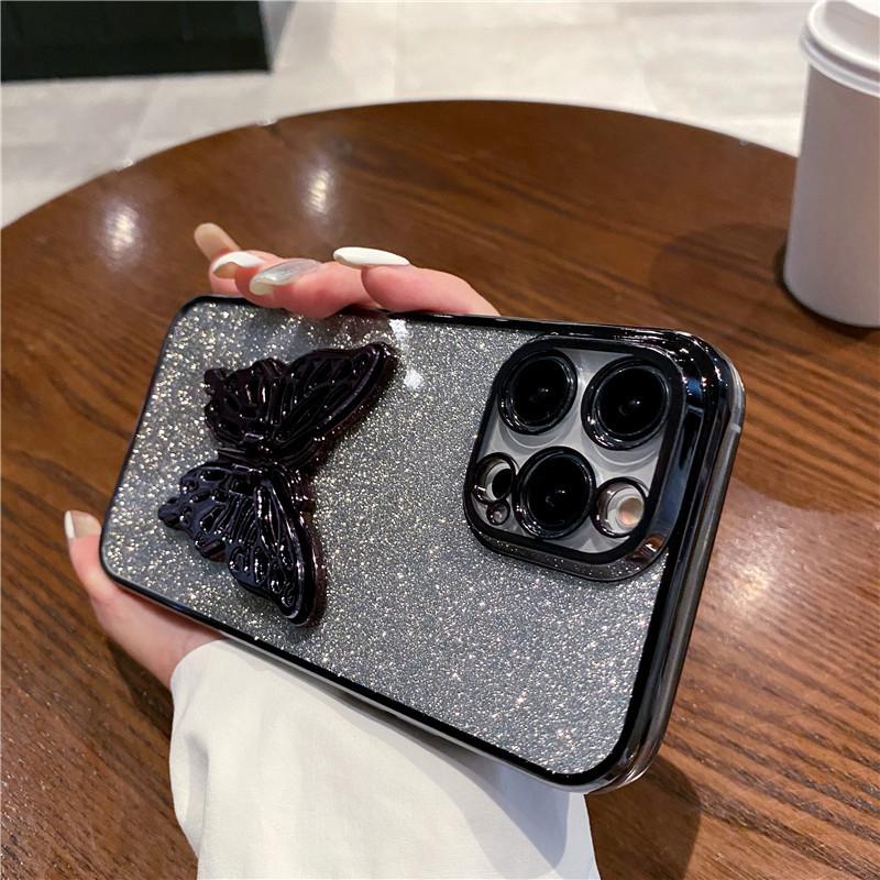 Sparkly Phone Case for iPhone 17 16 15 Pro Max with Butterfly Stand Gradient  Full Cover Glitter Case