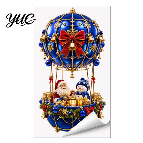 Christmas Party Decorations Hot Air Balloon Static Glass Sticker, Santa Claus/Gingerbread Man Window Seasonal Shop Art Reusable PVC Decal for Holiday